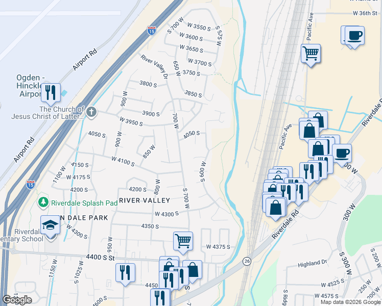 map of restaurants, bars, coffee shops, grocery stores, and more near 658 West 4150 South in Ogden