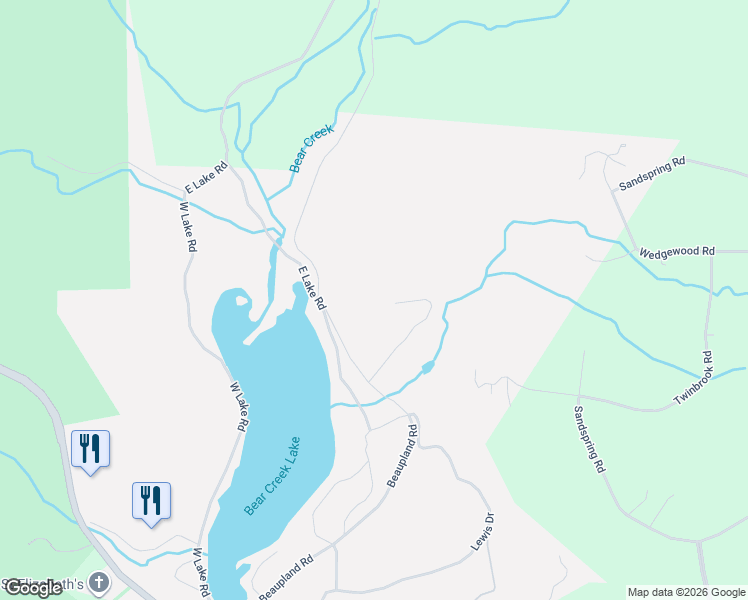 map of restaurants, bars, coffee shops, grocery stores, and more near 510 Rear Beaupland Road in Bear Creek Village