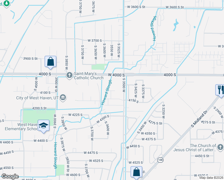 map of restaurants, bars, coffee shops, grocery stores, and more near 3554 West 4100 South in West Haven
