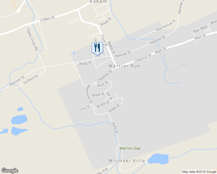 map of restaurants, bars, coffee shops, grocery stores, and more near 341 Boyle Street in Warrior Run