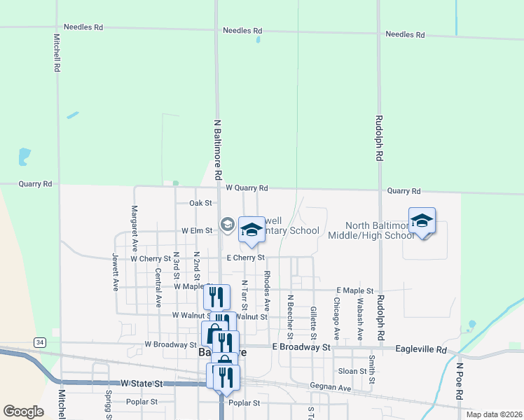 map of restaurants, bars, coffee shops, grocery stores, and more near 514 Eastview Drive in North Baltimore