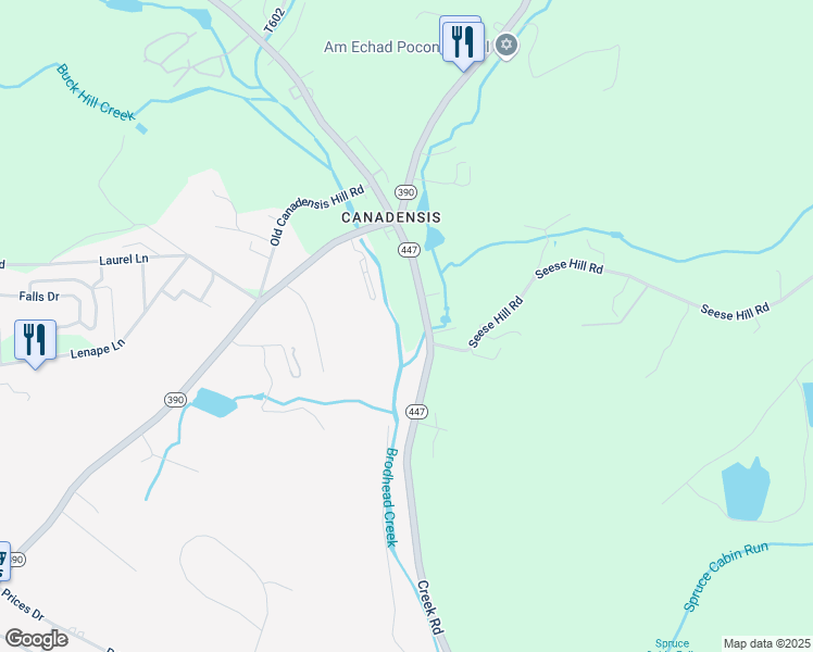 map of restaurants, bars, coffee shops, grocery stores, and more near 4677 Pennsylvania 447 in Monroe County