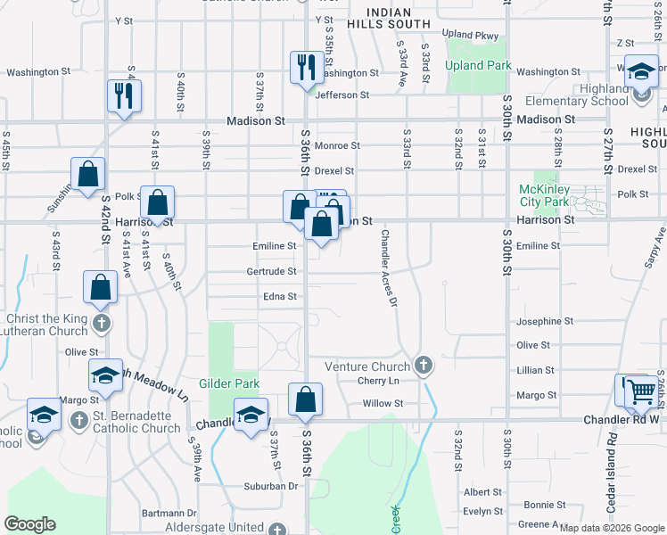 map of restaurants, bars, coffee shops, grocery stores, and more near 7101 South 36th Street in Omaha