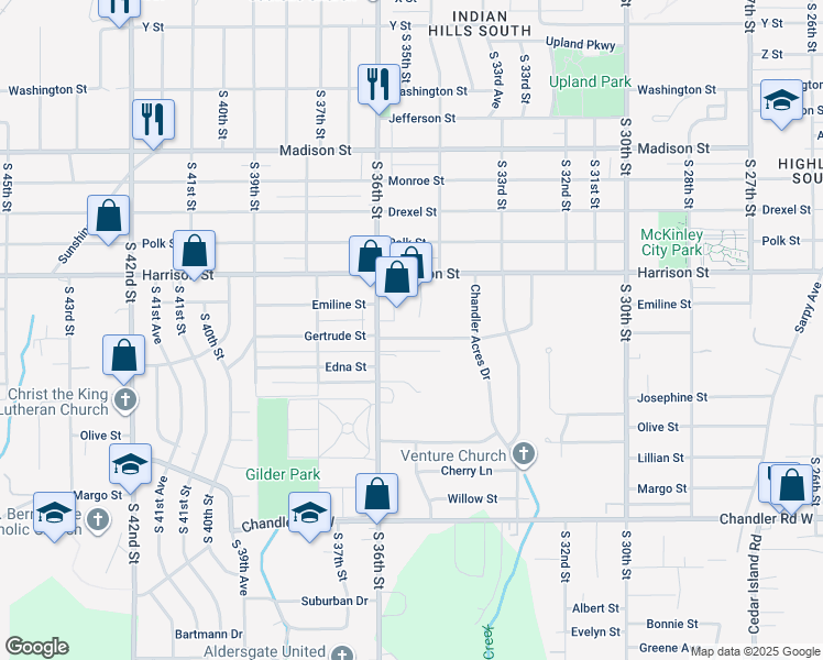 map of restaurants, bars, coffee shops, grocery stores, and more near 7101 South 36th Street in Omaha