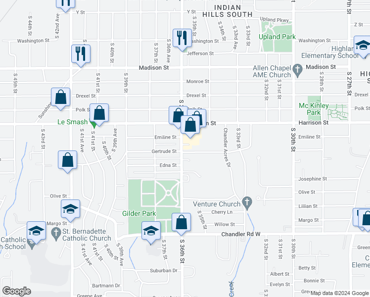 map of restaurants, bars, coffee shops, grocery stores, and more near 7100 South 36th Street in Bellevue