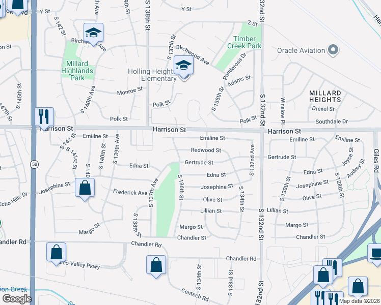 map of restaurants, bars, coffee shops, grocery stores, and more near 13529 Gertrude Street in Omaha