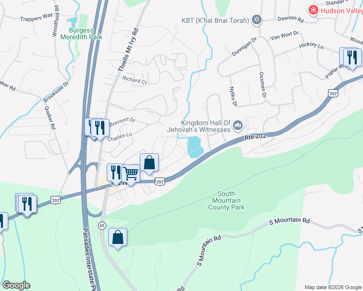 map of restaurants, bars, coffee shops, grocery stores, and more near 83 Parkway Trailer Court in Mount Ivy