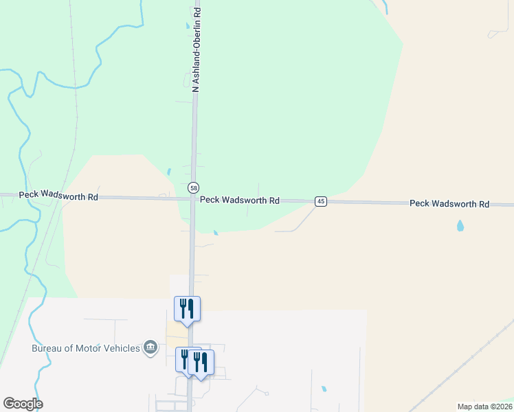 map of restaurants, bars, coffee shops, grocery stores, and more near 45835 Peck Wadsworth Road in Wellington