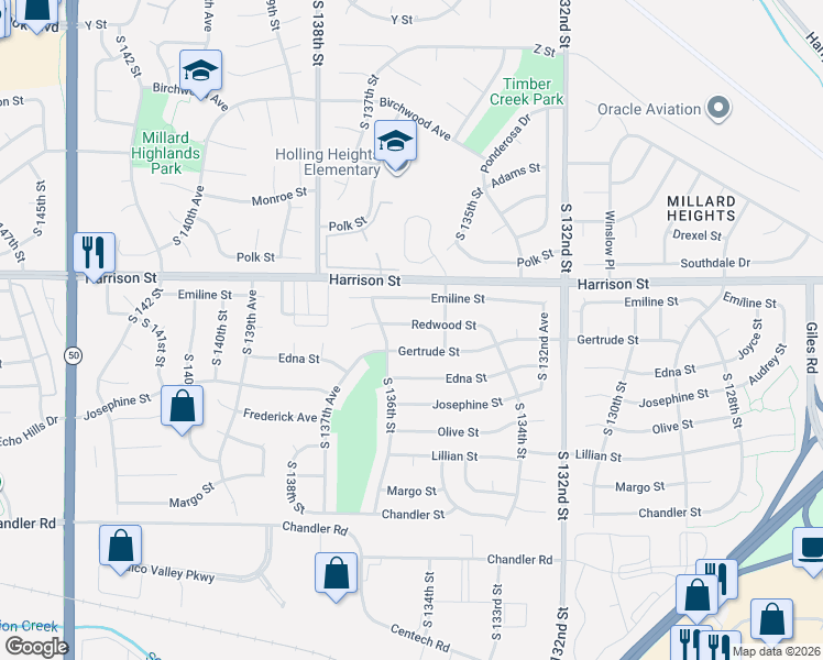 map of restaurants, bars, coffee shops, grocery stores, and more near 13529 Gertrude Street in Omaha