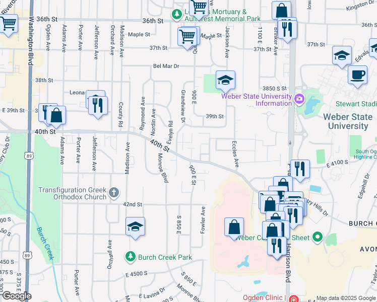map of restaurants, bars, coffee shops, grocery stores, and more near 4060 South 875 East in Ogden
