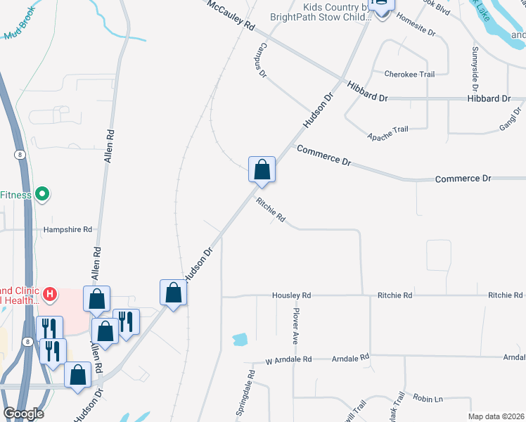 map of restaurants, bars, coffee shops, grocery stores, and more near 4563 Hudson Drive in Stow