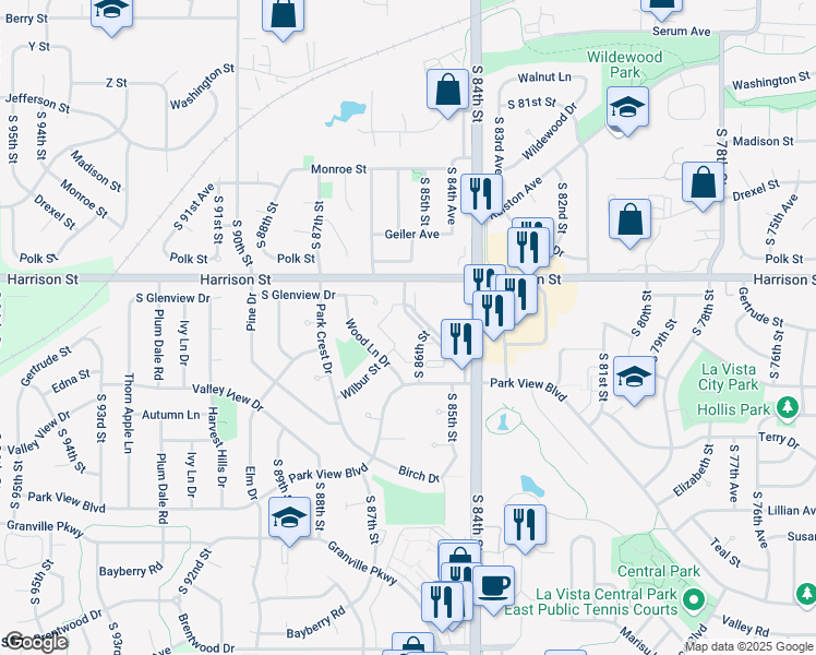 map of restaurants, bars, coffee shops, grocery stores, and more near 8554 Plaza Boulevard in La Vista