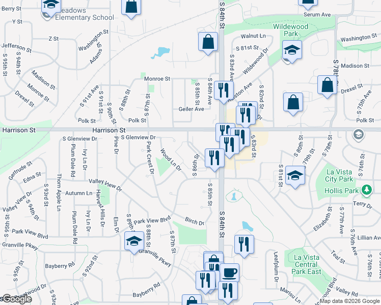 map of restaurants, bars, coffee shops, grocery stores, and more near 7100 South 86th Street in La Vista
