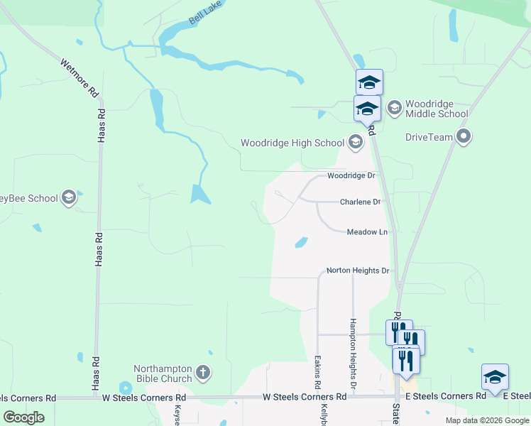 map of restaurants, bars, coffee shops, grocery stores, and more near 192 Woodridge Circle East in Cuyahoga Falls