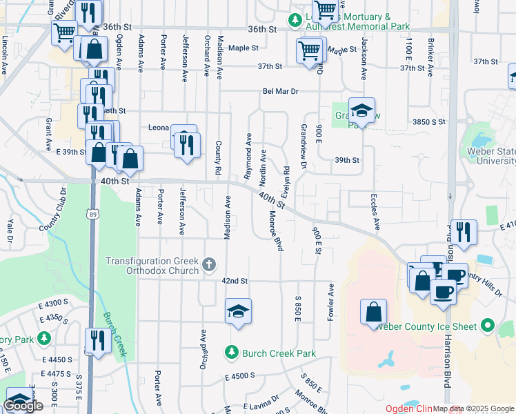 map of restaurants, bars, coffee shops, grocery stores, and more near 749 40th Street in South Ogden