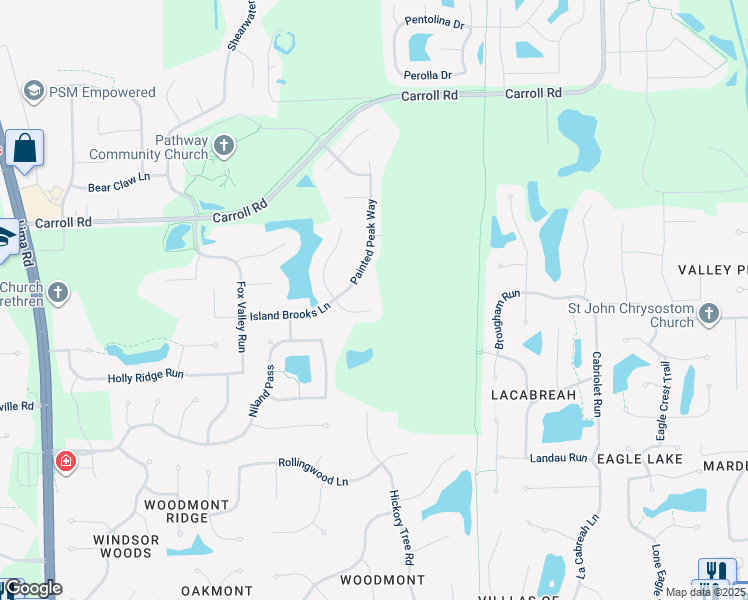 map of restaurants, bars, coffee shops, grocery stores, and more near 806 Island Cove Court in Fort Wayne