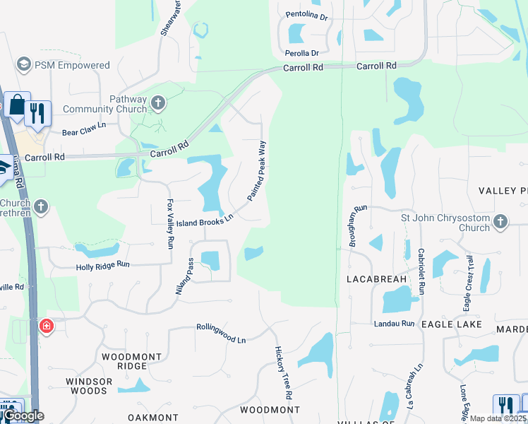map of restaurants, bars, coffee shops, grocery stores, and more near 806 Island Cove Court in Fort Wayne