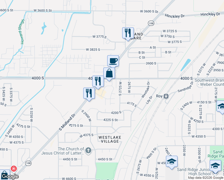 map of restaurants, bars, coffee shops, grocery stores, and more near 2779 West 4000 South in Roy