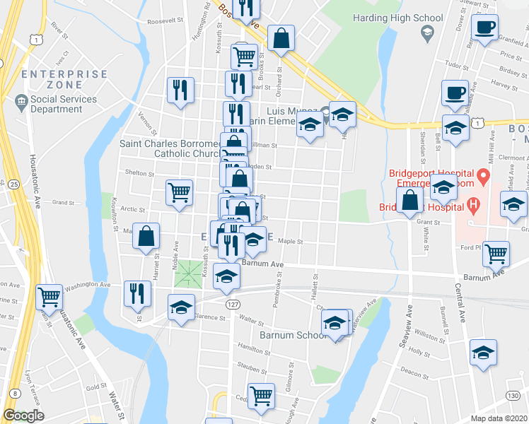 map of restaurants, bars, coffee shops, grocery stores, and more near 360 Jane Street in Bridgeport