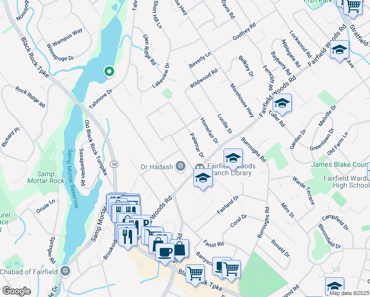 map of restaurants, bars, coffee shops, grocery stores, and more near 164 High Ridge Road in Fairfield
