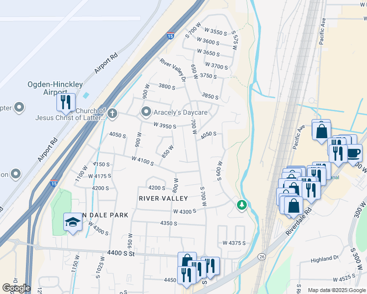 map of restaurants, bars, coffee shops, grocery stores, and more near 3986 750 West in Riverdale