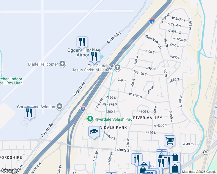 map of restaurants, bars, coffee shops, grocery stores, and more near 4075 1100 West in Riverdale