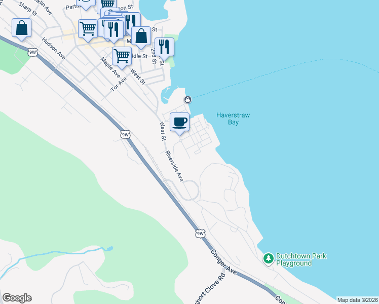 map of restaurants, bars, coffee shops, grocery stores, and more near 3116 Leeward Drive in Haverstraw