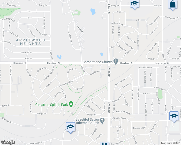 map of restaurants, bars, coffee shops, grocery stores, and more near 6971 South 98th Plaza in La Vista