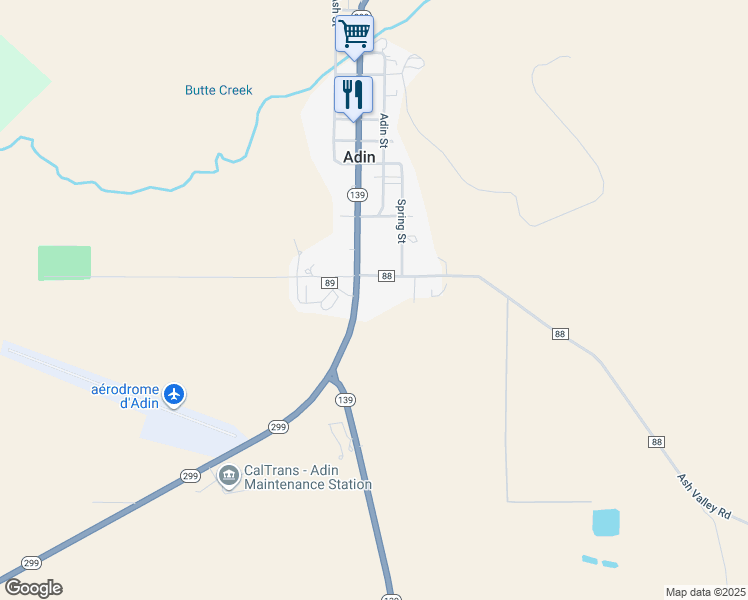 map of restaurants, bars, coffee shops, grocery stores, and more near 103 Ash Street in Adin