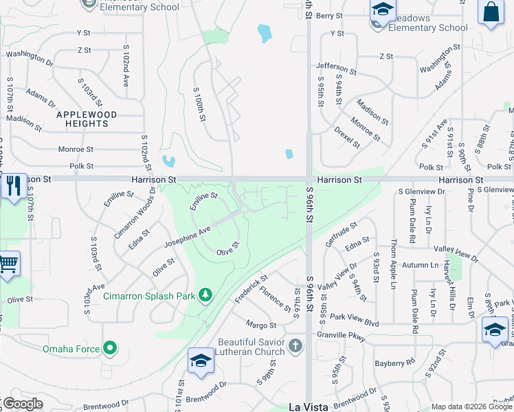 map of restaurants, bars, coffee shops, grocery stores, and more near 9852 Josephine Court in La Vista