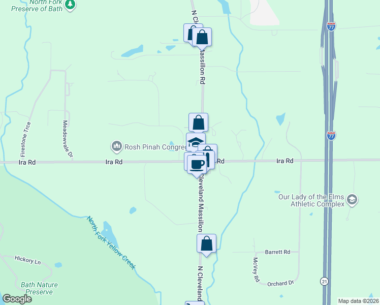 map of restaurants, bars, coffee shops, grocery stores, and more near 2012 North Cleveland Massillon Road in Akron