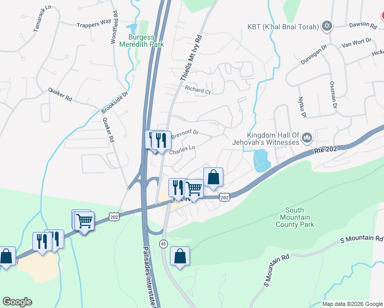 map of restaurants, bars, coffee shops, grocery stores, and more near 10 Charles Lane in Pomona