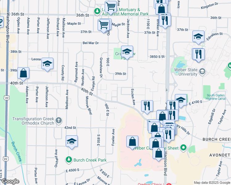 map of restaurants, bars, coffee shops, grocery stores, and more near 920 East 4050 South in Ogden