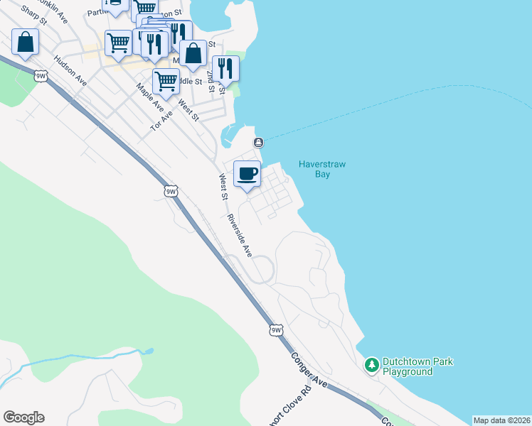 map of restaurants, bars, coffee shops, grocery stores, and more near 3116 Leeward Drive in Haverstraw