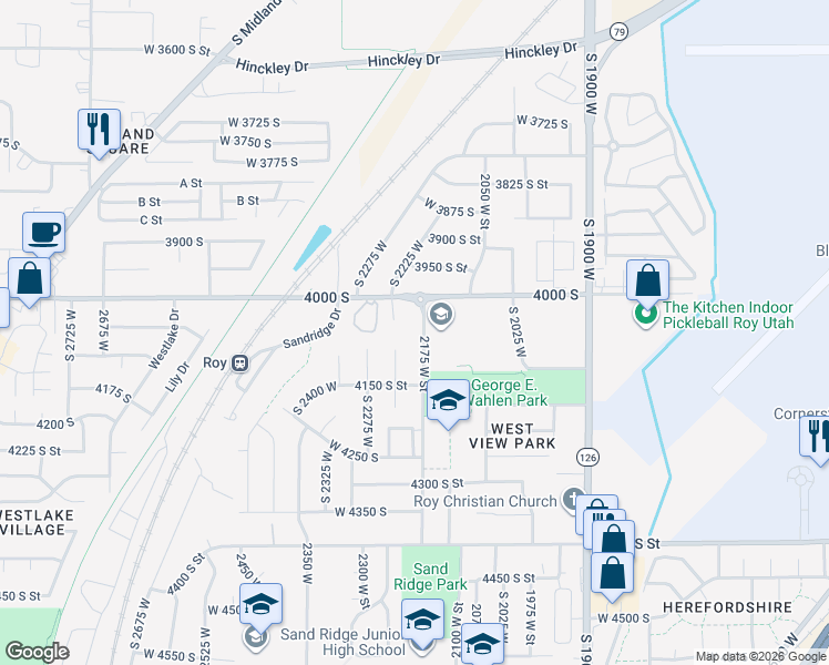 map of restaurants, bars, coffee shops, grocery stores, and more near 4061 2175 West Street in Roy
