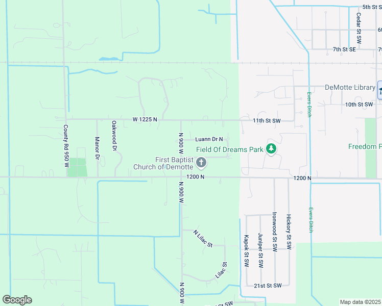 map of restaurants, bars, coffee shops, grocery stores, and more near 12143 County Road 900 in De Motte