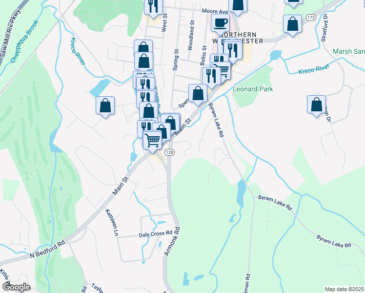 map of restaurants, bars, coffee shops, grocery stores, and more near 7 Timber Ridge in Mount Kisco