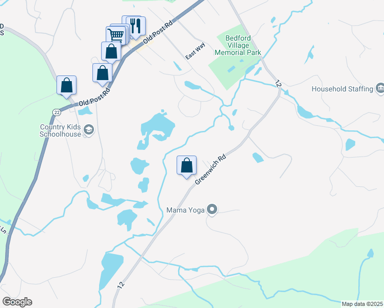map of restaurants, bars, coffee shops, grocery stores, and more near 207 Greenwich Road in Bedford