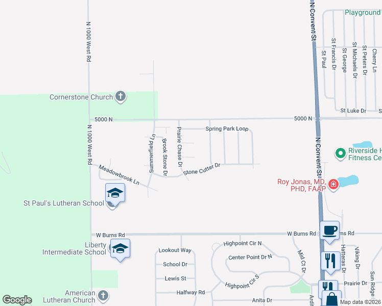 map of restaurants, bars, coffee shops, grocery stores, and more near 576 West Park Court in Bourbonnais