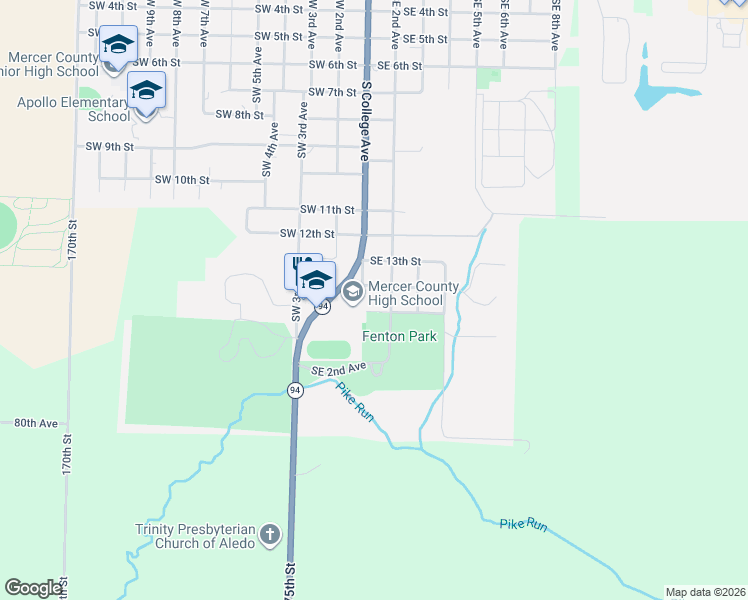 map of restaurants, bars, coffee shops, grocery stores, and more near 100 Southeast 14th Street in Aledo