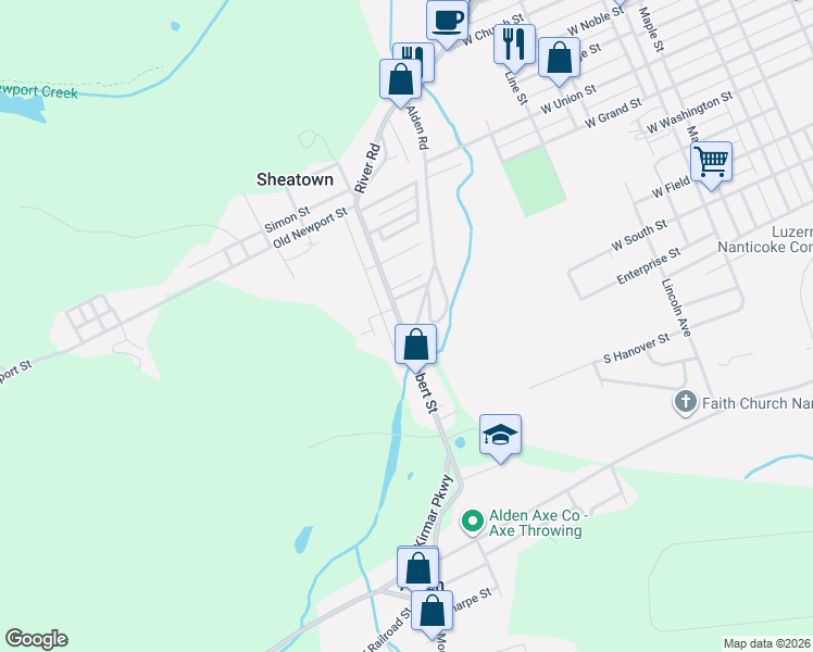 map of restaurants, bars, coffee shops, grocery stores, and more near 21 Prince Street in Nanticoke