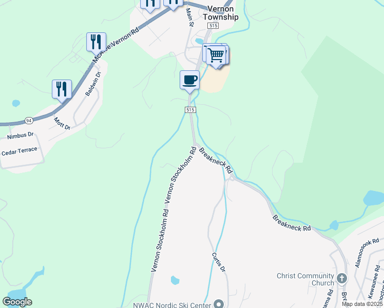 map of restaurants, bars, coffee shops, grocery stores, and more near 493 Vernon Stockholm Road in Sussex County