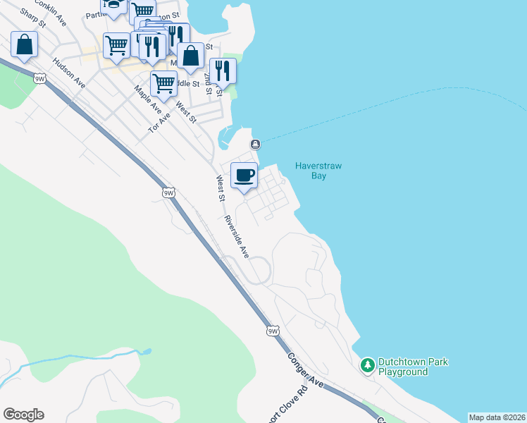 map of restaurants, bars, coffee shops, grocery stores, and more near 3117 Leeward Drive in Haverstraw