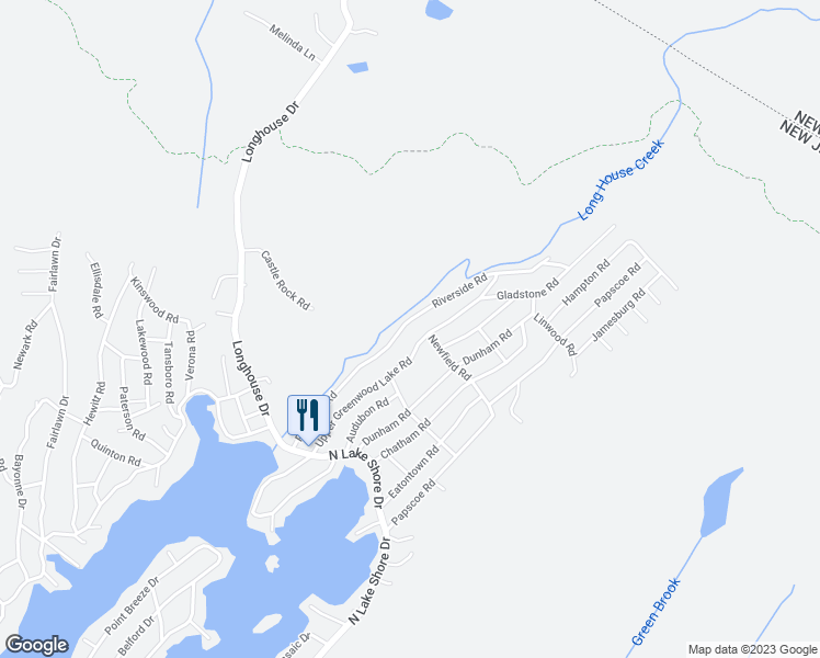 map of restaurants, bars, coffee shops, grocery stores, and more near 78 Riverside Road in West Milford
