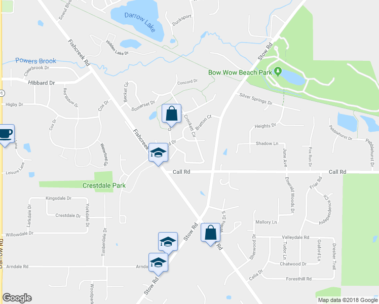 map of restaurants, bars, coffee shops, grocery stores, and more near 2261 Blanford Drive in Stow