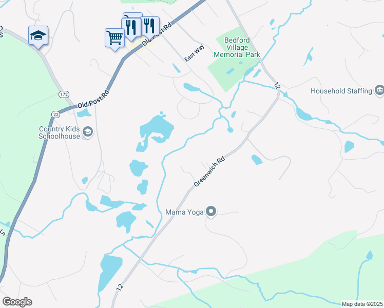 map of restaurants, bars, coffee shops, grocery stores, and more near 207 Greenwich Road in Bedford