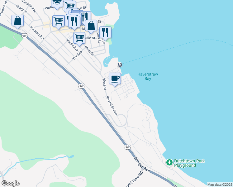 map of restaurants, bars, coffee shops, grocery stores, and more near 2513 Round Pointe Drive in Haverstraw