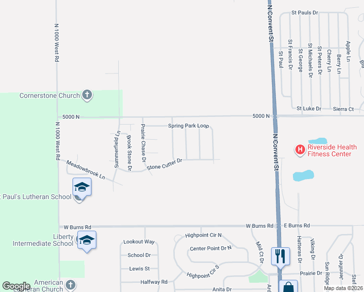 map of restaurants, bars, coffee shops, grocery stores, and more near 2000 Old Brick Road in Bourbonnais