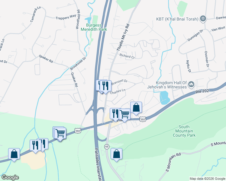 map of restaurants, bars, coffee shops, grocery stores, and more near 3 Charles Lane in Pomona