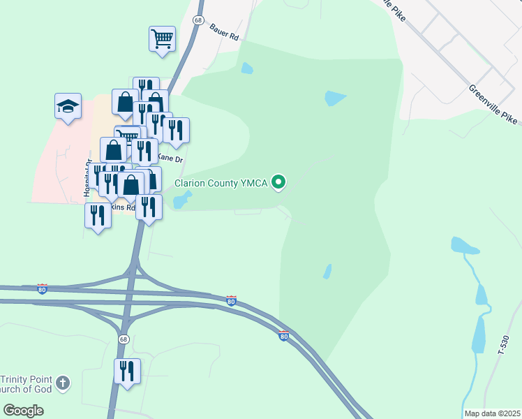 map of restaurants, bars, coffee shops, grocery stores, and more near 379-397 Mayfield Road in Clarion